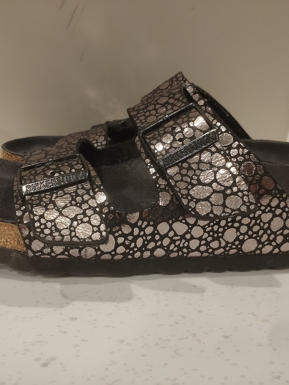 Birkenstock Metallic Black & Silver Patterned Arizona Sandal